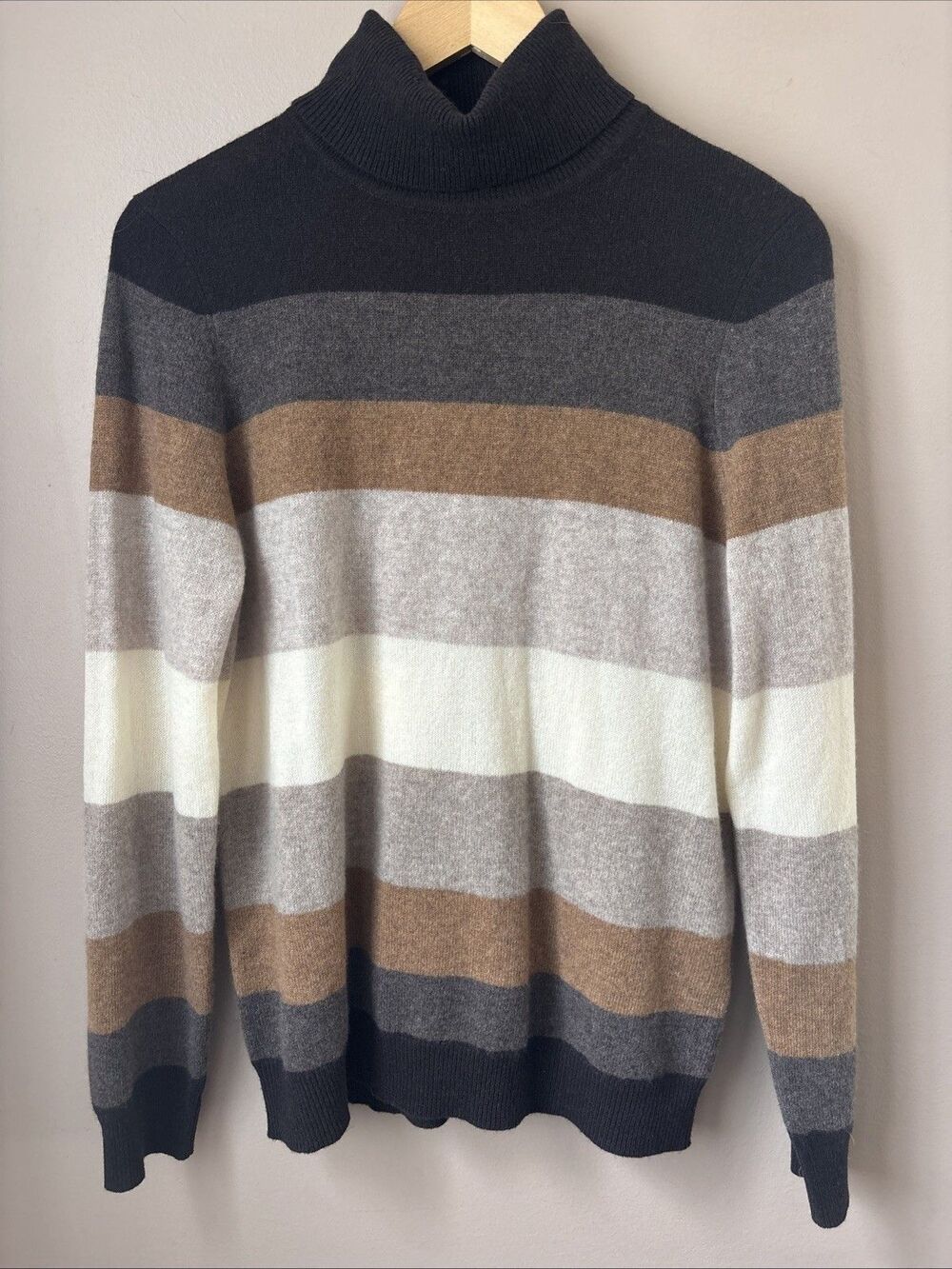 Charter Club 100% Cashmere Turtleneck Sweater Womens M Brown Striped Luxury